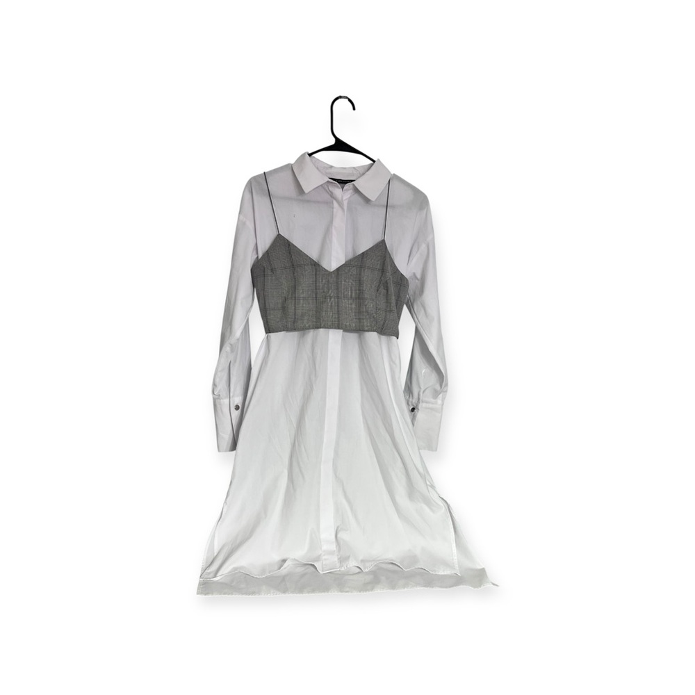 Zara Basic Button Down Shirt Dress With Gray Plai… - image 6